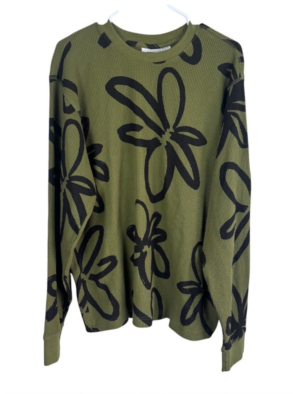 Obey UO Exclusive Portions Thermal Long Sleeve Tee Mens Large Waffle Knit Floral